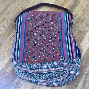 Free People Embroidered Bag Purse Ribbon Trim Leather Handle
